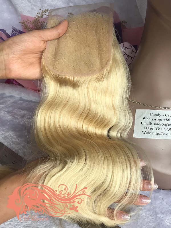 Csqueen 9A Body Wave 5*5 Closure #613 Blonde color Free Part 100% Human Hair